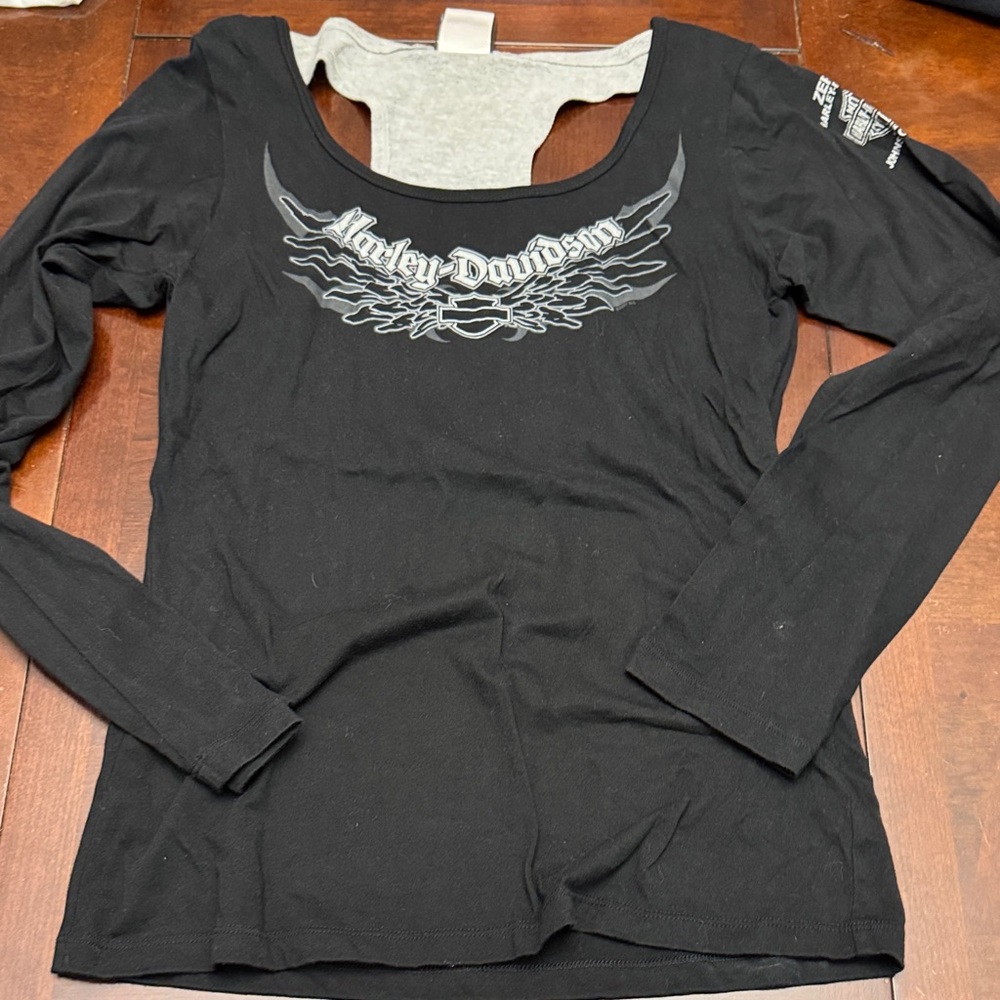 Harley-Davidson Women's Black Graphic Long Sleeve Blouse